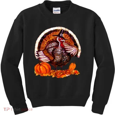 Fat Turkey Pumpkin Scene Kids Sweatshirt
