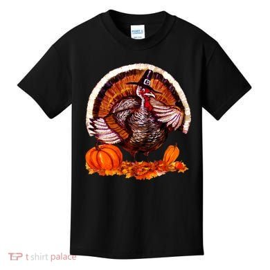 Fat Turkey Pumpkin Scene Kids T-Shirt