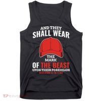 Funny Anti Trump Mark Of The Beast Red Hat Liberal Gift Tank Top thumb 0