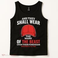 Funny Anti Trump Mark Of The Beast Red Hat Liberal Gift Tank Top thumb 2
