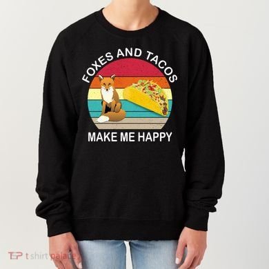 Foxes And Tacos Make Me Happy Retro Sunset Women's Sweatshirt