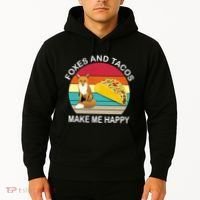 Foxes And Tacos Make Me Happy Retro Sunset Hoodie thumb 2