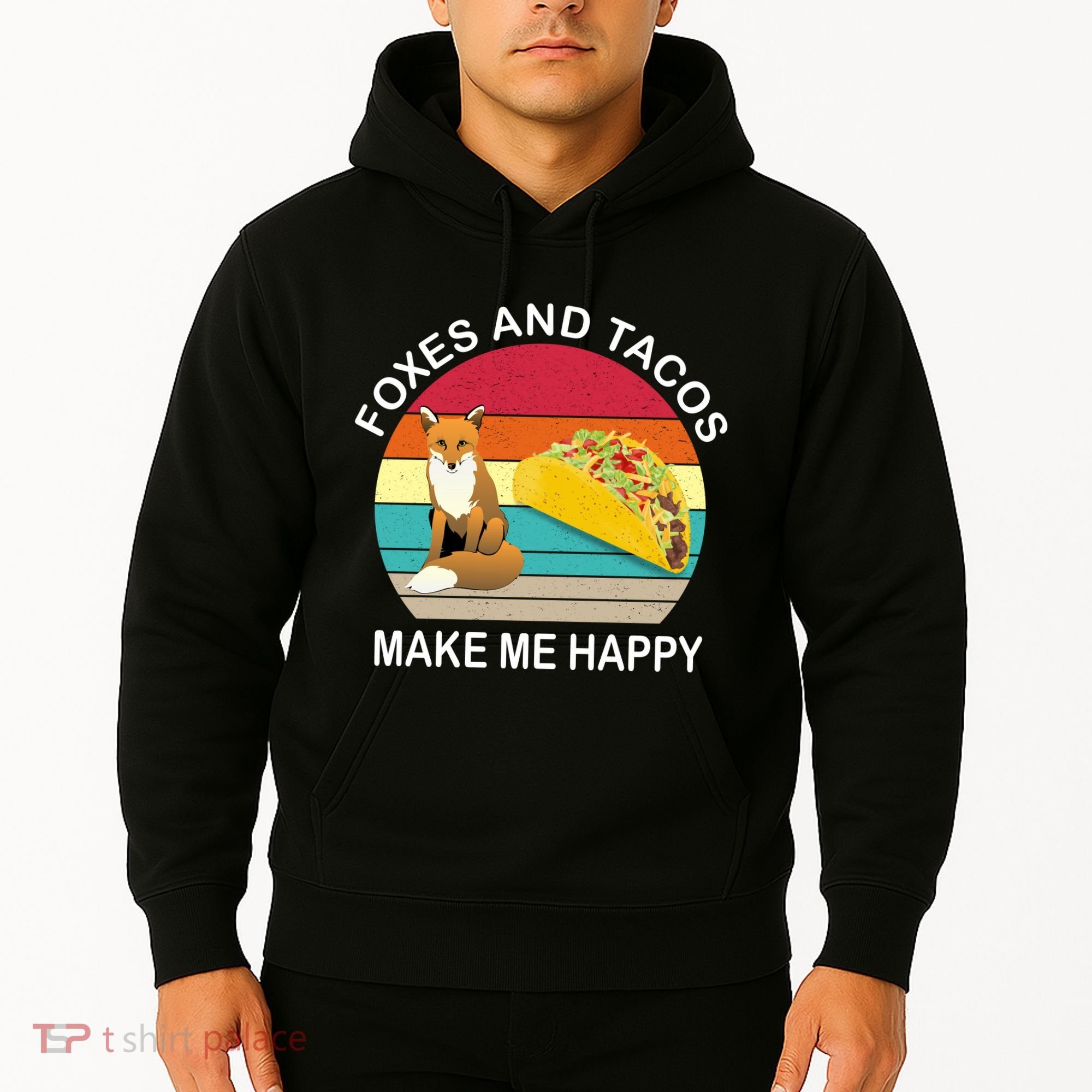 Foxes And Tacos Make Me Happy Retro Sunset Hoodie