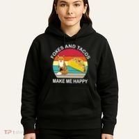 Foxes And Tacos Make Me Happy Retro Sunset Hoodie thumb 5