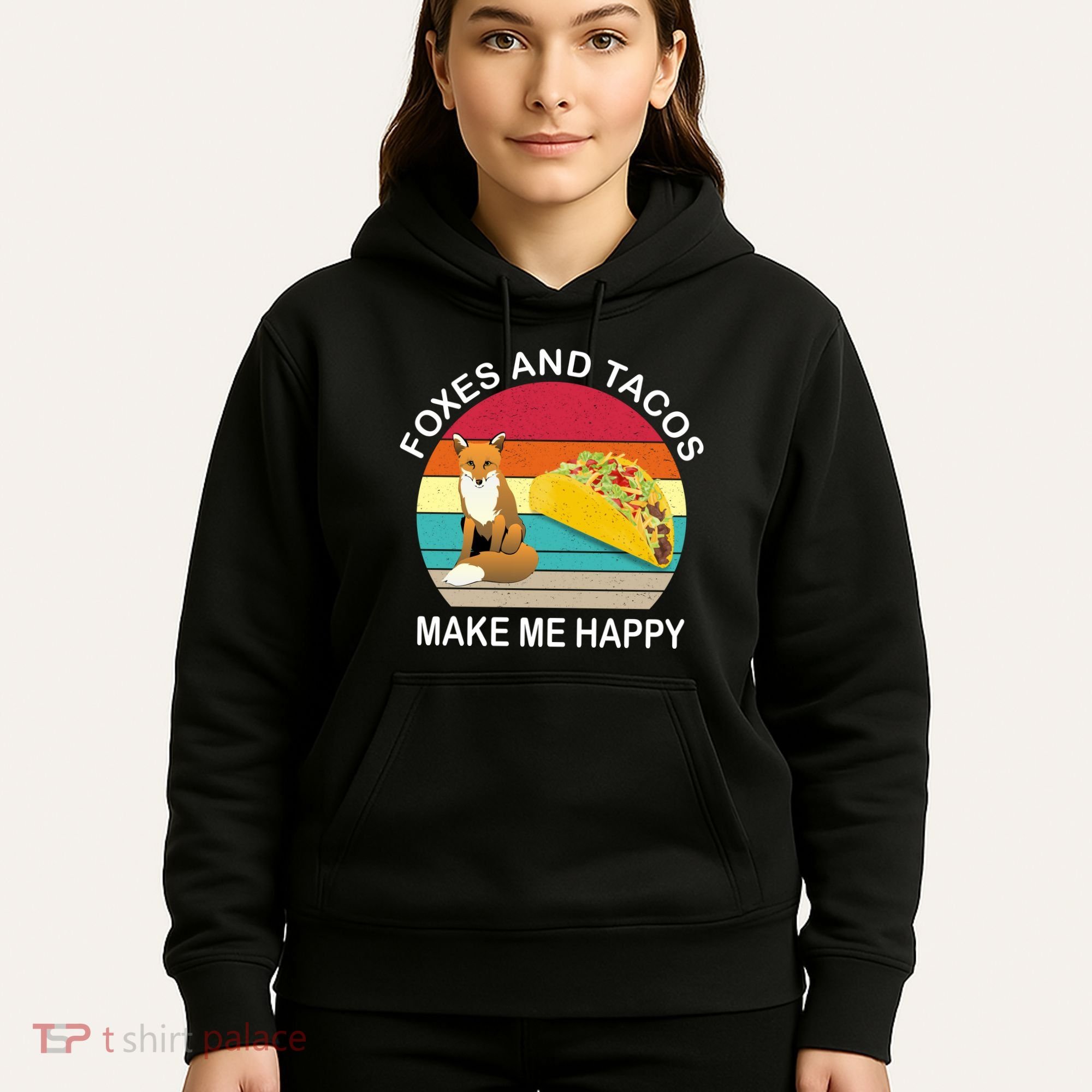 Foxes And Tacos Make Me Happy Retro Sunset Hoodie