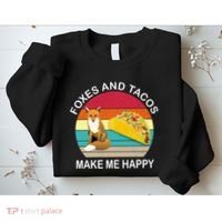 Foxes And Tacos Make Me Happy Retro Sunset Sweatshirt thumb 2