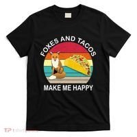 Foxes And Tacos Make Me Happy Retro Sunset T-Shirt thumb 0