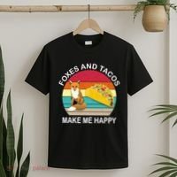 Foxes And Tacos Make Me Happy Retro Sunset T-Shirt thumb 2