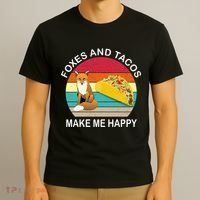 Foxes And Tacos Make Me Happy Retro Sunset T-Shirt thumb 3