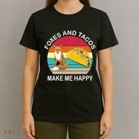 Foxes And Tacos Make Me Happy Retro Sunset T-Shirt thumb 4