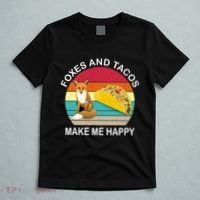 Foxes And Tacos Make Me Happy Retro Sunset T-Shirt thumb 5