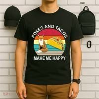 Foxes And Tacos Make Me Happy Retro Sunset T-Shirt thumb 6