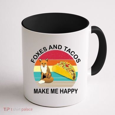 Foxes And Tacos Make Me Happy Retro Sunset Coffee Mug back