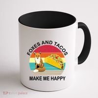 Foxes And Tacos Make Me Happy Retro Sunset Coffee Mug thumb 1