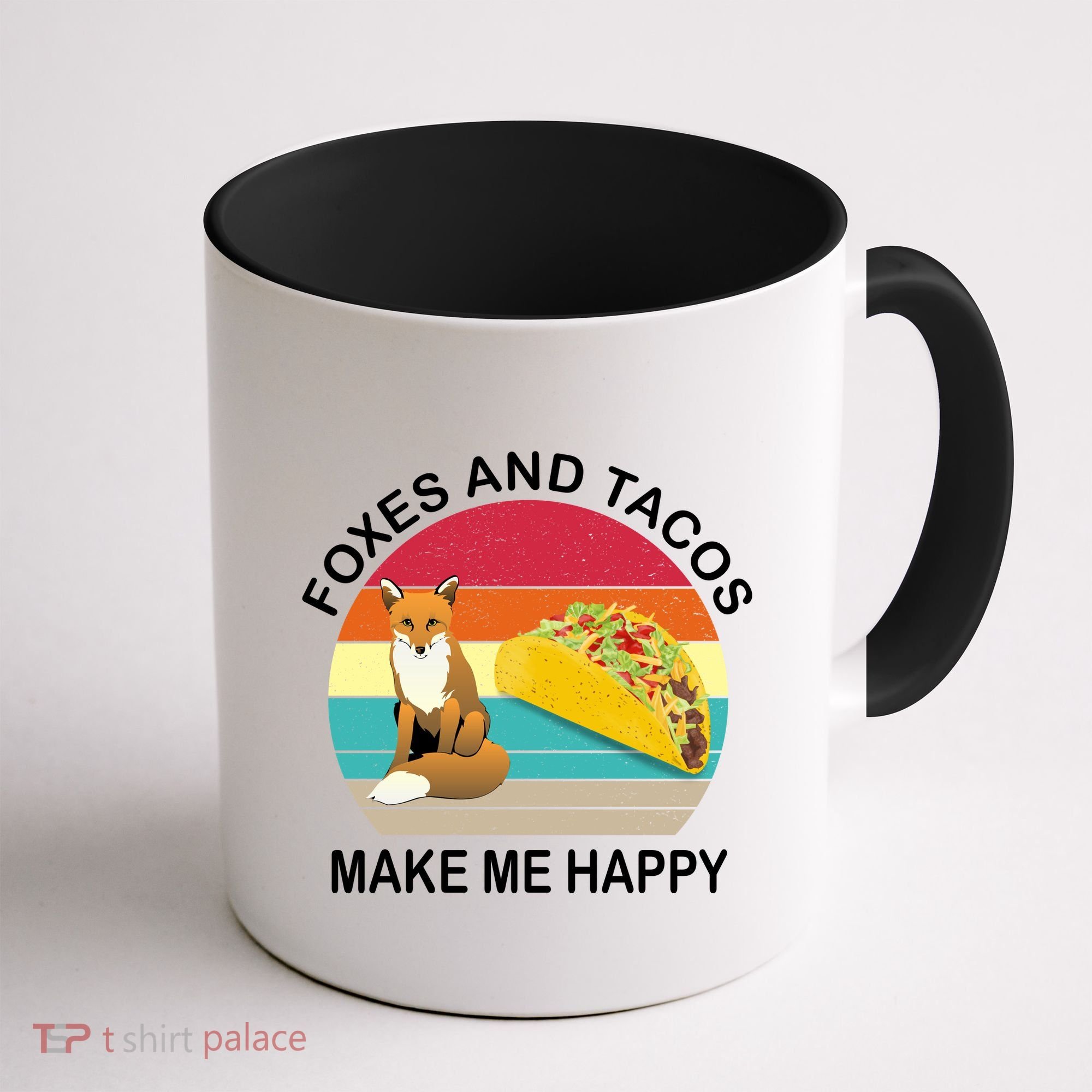 Foxes And Tacos Make Me Happy Retro Sunset Coffee Mug