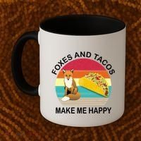 Foxes And Tacos Make Me Happy Retro Sunset Coffee Mug thumb 2