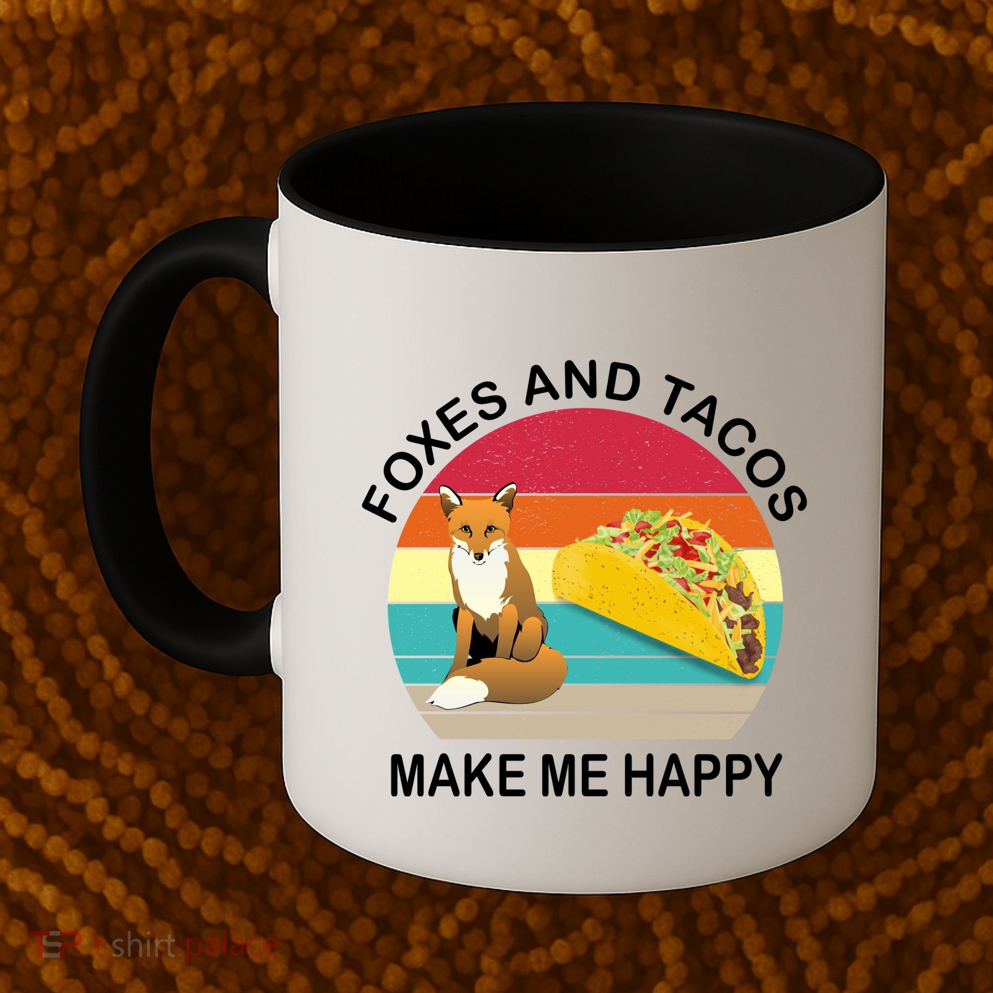 Foxes And Tacos Make Me Happy Retro Sunset Coffee Mug