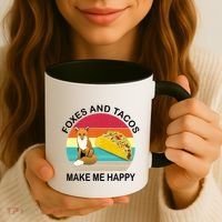Foxes And Tacos Make Me Happy Retro Sunset Coffee Mug thumb 3