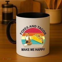Foxes And Tacos Make Me Happy Retro Sunset Coffee Mug thumb 4