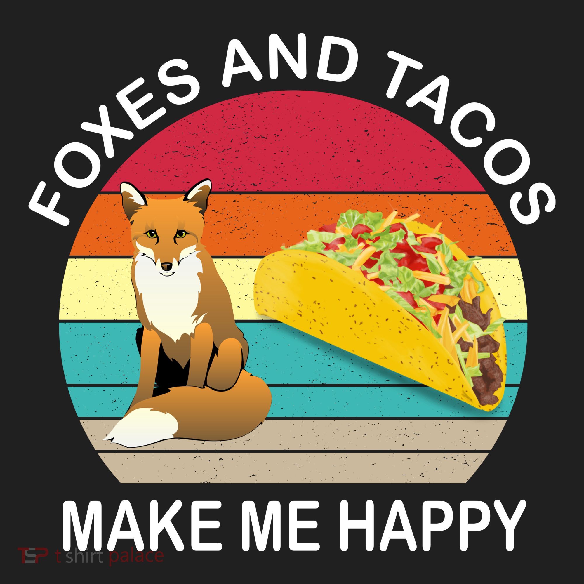 Foxes And Tacos Make Me Happy Retro Sunset Beanie