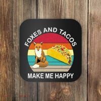 Foxes And Tacos Make Me Happy Retro Sunset Coaster thumb 0