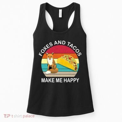 Foxes And Tacos Make Me Happy Retro Sunset Women's Tank Top