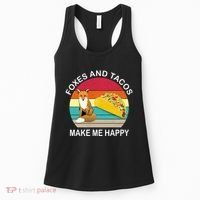 Foxes And Tacos Make Me Happy Retro Sunset Women's Tank Top thumb 0
