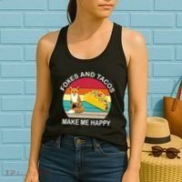 Foxes And Tacos Make Me Happy Retro Sunset Women's Tank Top thumb 2