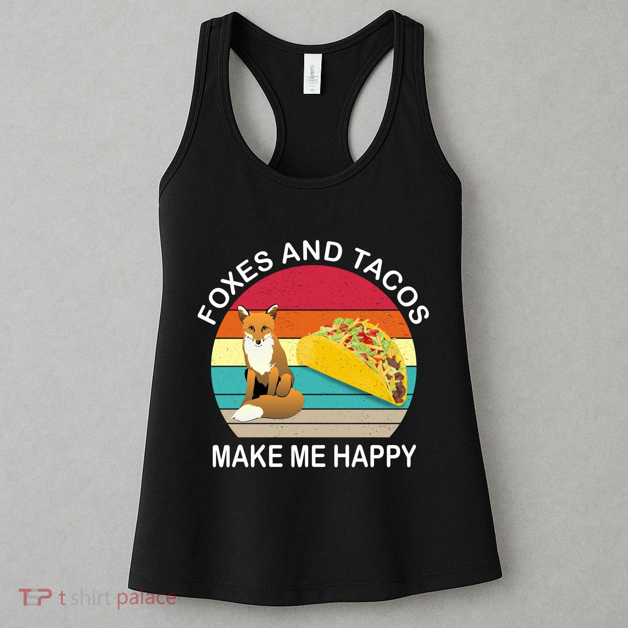 Foxes And Tacos Make Me Happy Retro Sunset Women's Tank Top