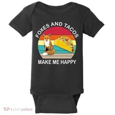 Foxes And Tacos Make Me Happy Retro Sunset Baby Bodysuit