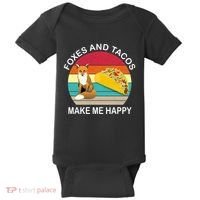 Foxes And Tacos Make Me Happy Retro Sunset Baby Bodysuit thumb 0