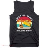 Foxes And Tacos Make Me Happy Retro Sunset Tank Top thumb 0