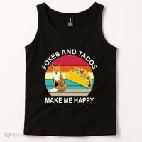 Foxes And Tacos Make Me Happy Retro Sunset Tank Top thumb 2