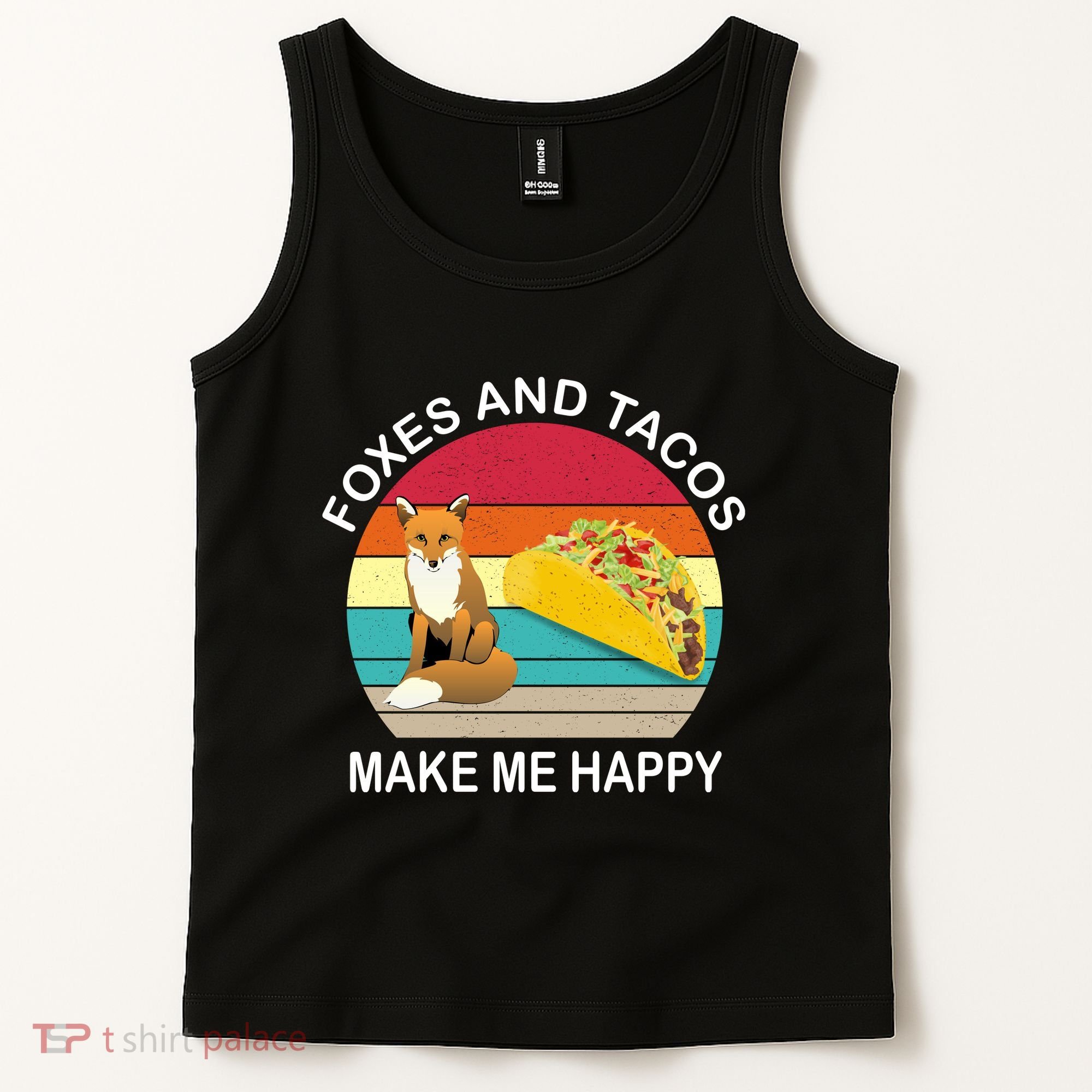 Foxes And Tacos Make Me Happy Retro Sunset Tank Top