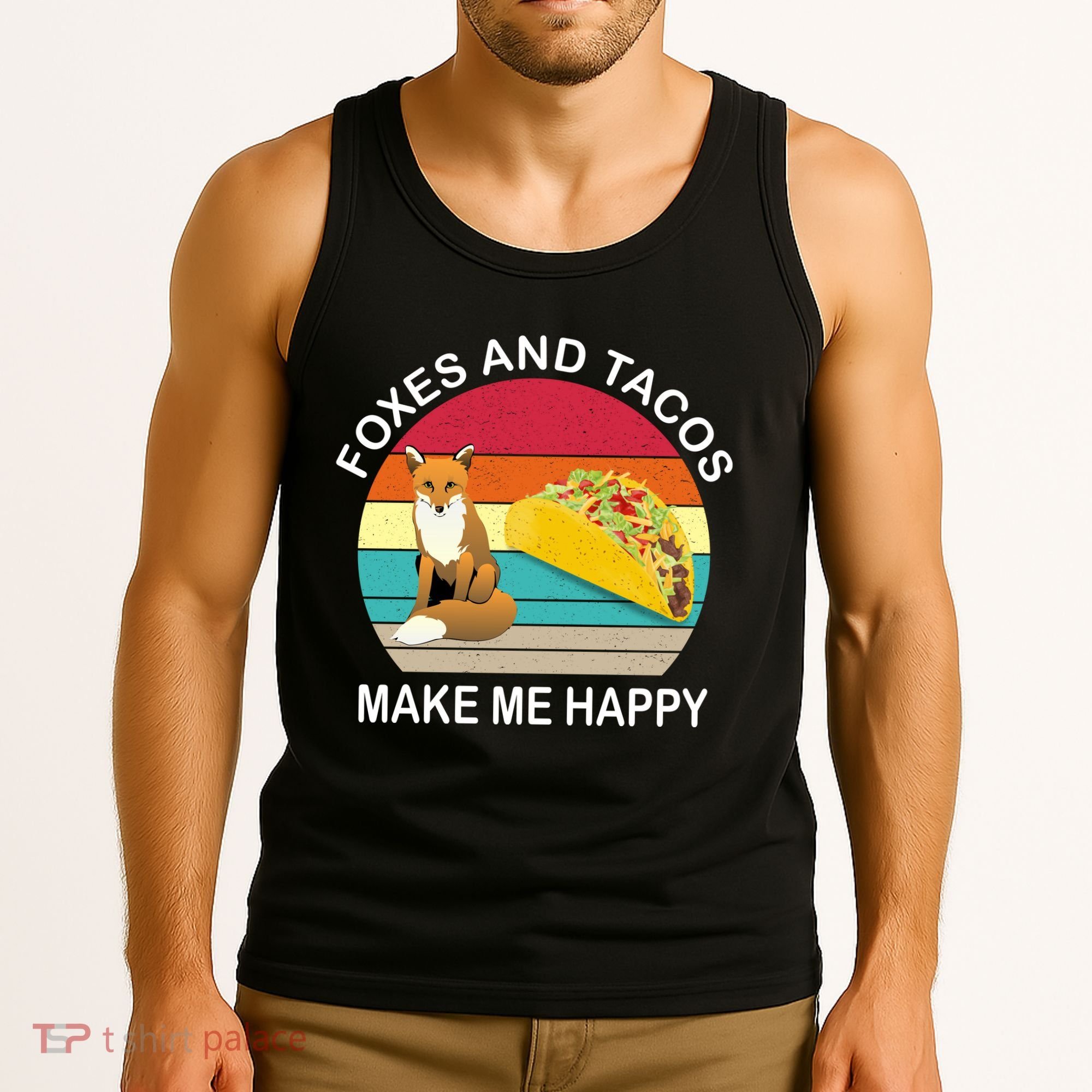 Foxes And Tacos Make Me Happy Retro Sunset Tank Top