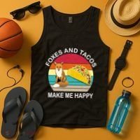 Foxes And Tacos Make Me Happy Retro Sunset Tank Top thumb 4