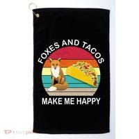 Foxes And Tacos Make Me Happy Retro Sunset Golf Towel thumb 0