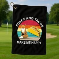 Foxes And Tacos Make Me Happy Retro Sunset Golf Towel thumb 1