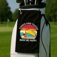 Foxes And Tacos Make Me Happy Retro Sunset Golf Towel thumb 2