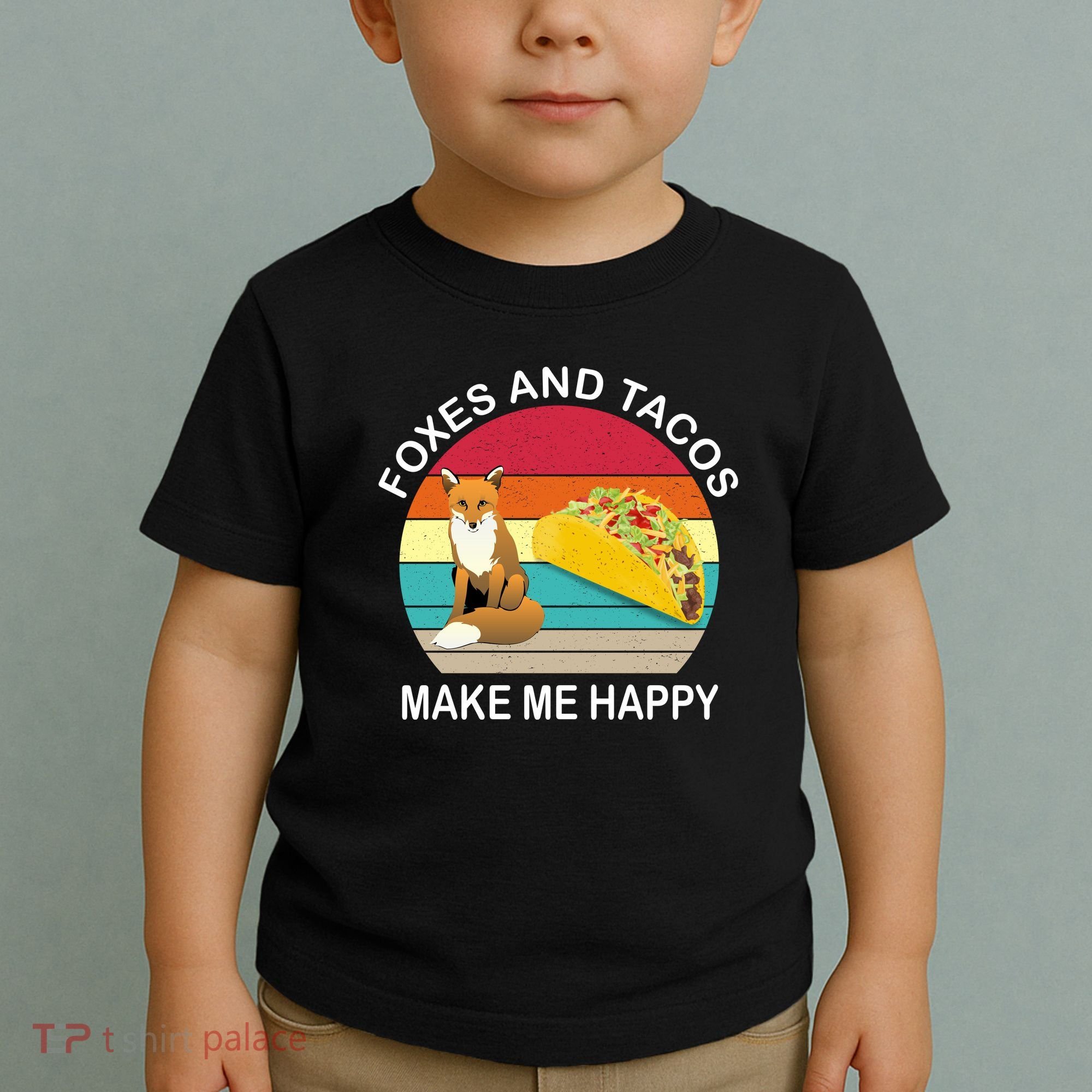 Foxes And Tacos Make Me Happy Retro Sunset Toddler T-Shirt