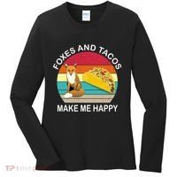 Foxes And Tacos Make Me Happy Retro Sunset Women's Long Sleeve Shirt thumb 0