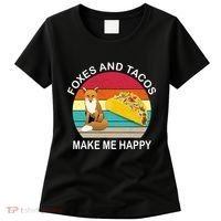Foxes And Tacos Make Me Happy Retro Sunset Women's T-Shirt thumb 0