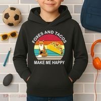 Foxes And Tacos Make Me Happy Retro Sunset Kids Hoodie thumb 2