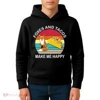 Foxes And Tacos Make Me Happy Retro Sunset Kids Hoodie thumb 4