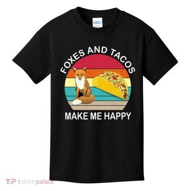 Foxes And Tacos Make Me Happy Retro Sunset Kids T-Shirt