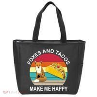 Foxes And Tacos Make Me Happy Retro Sunset Tote Bag thumb 0