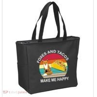 Foxes And Tacos Make Me Happy Retro Sunset Tote Bag thumb 2