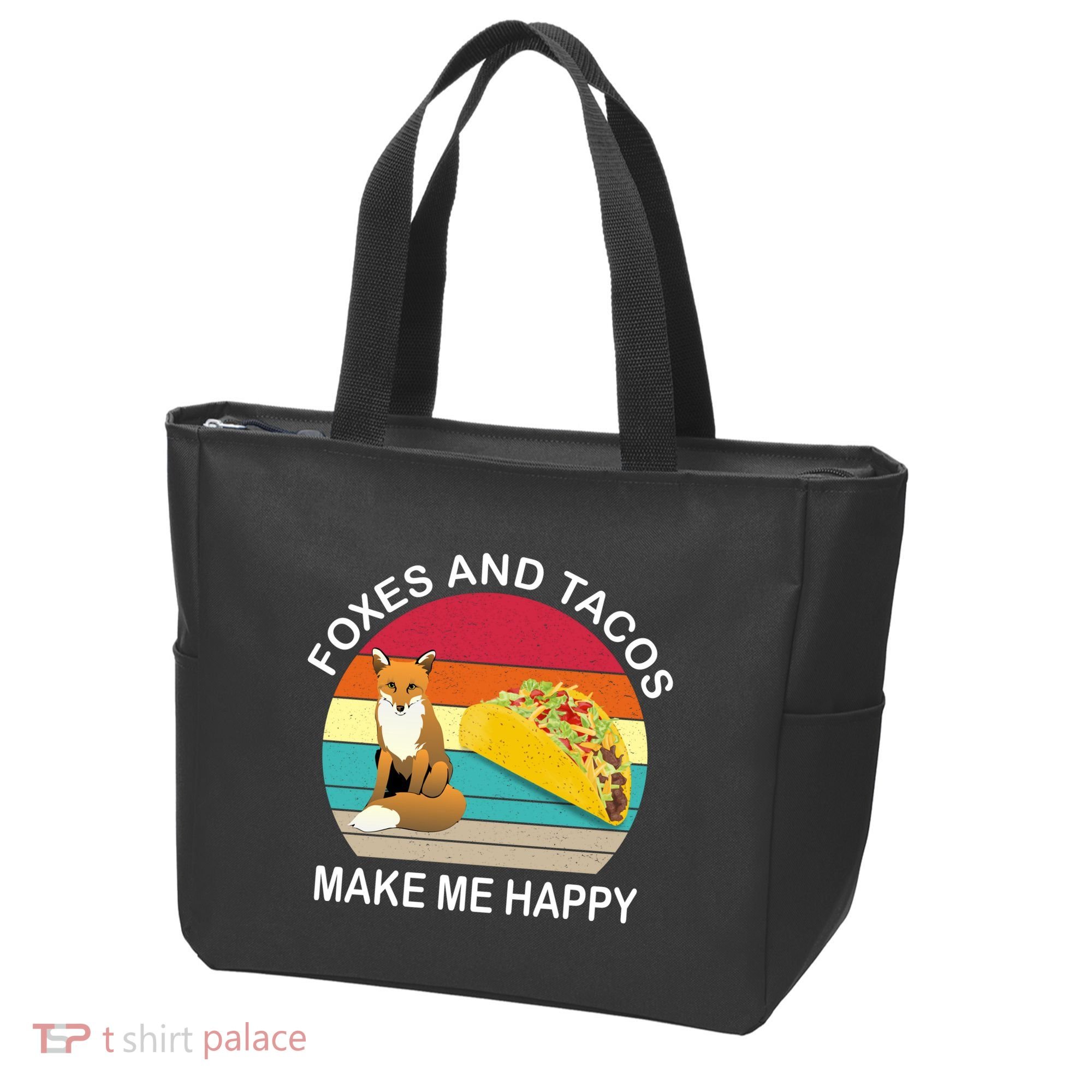 Foxes And Tacos Make Me Happy Retro Sunset Tote Bag