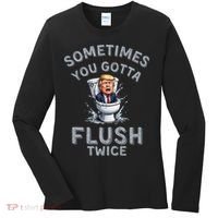 Funny Anti Trump Sometimes You Gotta Flush Twice Women's Long Sleeve Shirt thumb 0