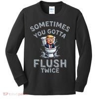 Funny Anti Trump Sometimes You Gotta Flush Twice Kids Long Sleeve Shirt thumb 0
